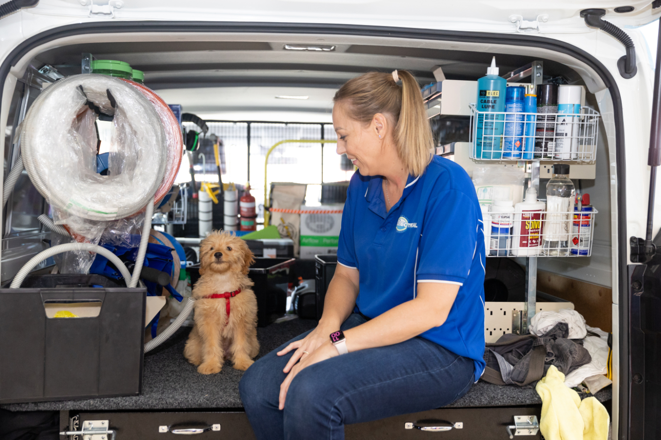 Hayley with puppy from North Lakes & Surrounds Electrical